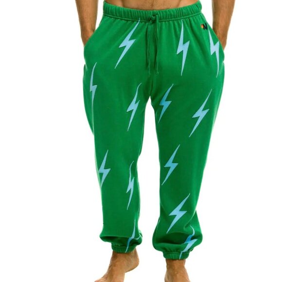 Aviator Nation Bolt stitch repeat sweatpants kelly green/blue Men's (unisex) NWT - Picture 1 of 5